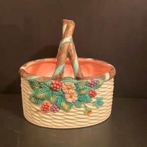 The Haldon Group ceramic wicker cream basket decorated Handled Planter Bowl Vase